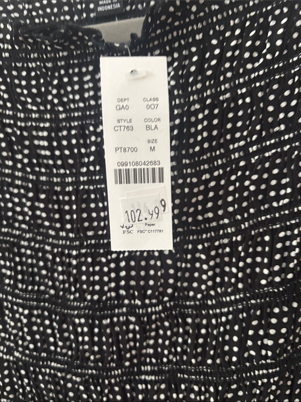 J. Crew Black Polka Dot Smocked Top  new with tags